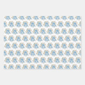 Dusty Blue Silver Elegant Flowers Geschenkpapier Set (Vorderseite)