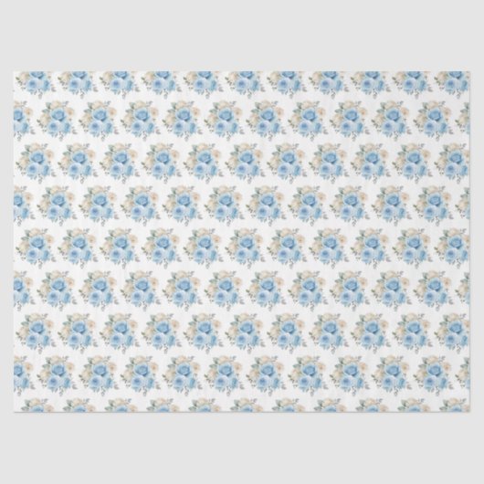 Dusty Blue Silver Elegant Flowers Seidenpapier (Vorderseite)