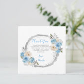 Dusty Blue Silver Elegante Blume 16 . Geburtstag Dankeskarte (Stehend Vorderseite)