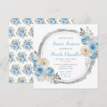 Dusty Blue Silver Elegante Blume 16 . Geburtstag