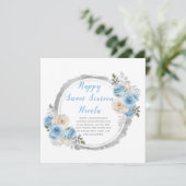 Dusty Blue Silver Elegante Blume 16 . Geburtstag Karte (Stehend Vorderseite)