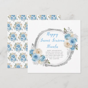 Dusty Blue Silver Elegante Blume 16 . Geburtstag Karte