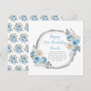 Dusty Blue Silver Elegante Blume Geburtstagsparty Karte