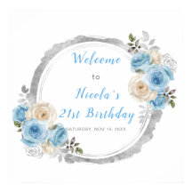 Dusty Blue Silver Elegante Blume Geburtstagsparty