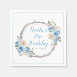 Dusty Blue Silver Elegante Blume Geburtstagsparty Serviette
