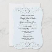 Dusty Blue Silver Elegante Hochzeit Einladung (Vorderseite)