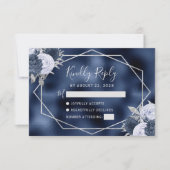 Dusty Blue Silver Floral Geometric Navy Foil RSVP Karte (Vorderseite)