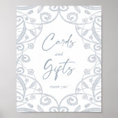 Dusty Blue Silver Floral Lace Wedding Card & Gift Poster (Vorne)
