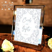 Dusty Blue Silver Floral Lace Wedding Card & Gift Poster