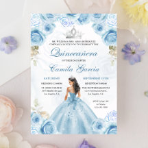 Dusty Blue & Silver Floral Princess Quinceañera