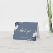 Dusty Blue Silver Floral Script Wedding Dankeskarte (Vorderseite)