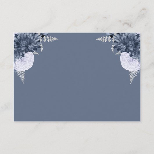 Dusty Blue Silver Floral Script Wedding RSVP Begleitkarte (Rückseite)