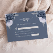 Dusty Blue Silver Floral Script Wedding RSVP Begleitkarte