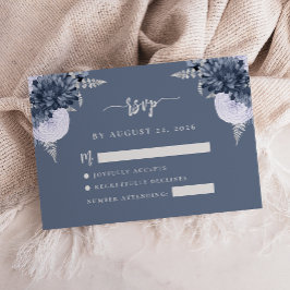 Dusty Blue Silver Floral Script Wedding RSVP Begleitkarte