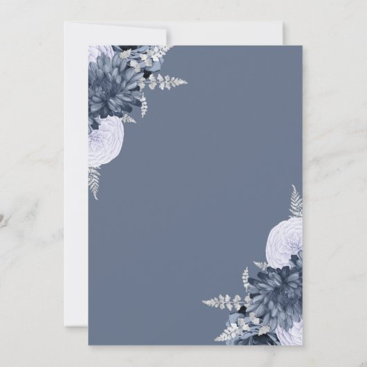 Dusty Blue Silver Floral Wedding Einladung (Rückseite)