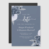 Dusty Blue Silver Floral Wedding Save the Date Magneteinladung (Vorne/Hinten)