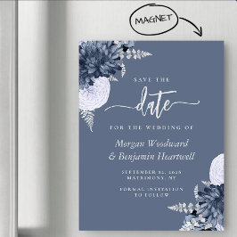 Dusty Blue Silver Floral Wedding Save the Date Magneteinladung