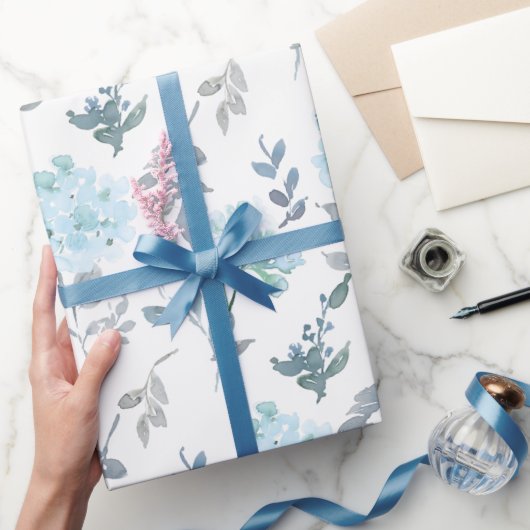 Dusty Blue & Silver Florals | Wasserfarbe Geschenkpapier (Schenken)