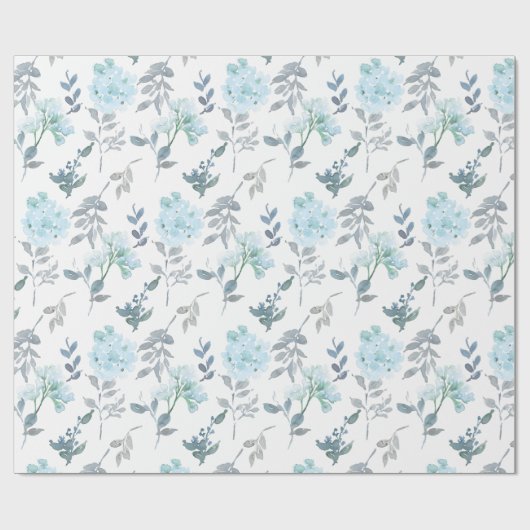 Dusty Blue & Silver Florals | Wasserfarbe Geschenkpapier (Flach)