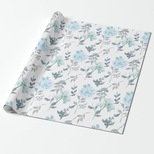 Dusty Blue & Silver Florals | Wasserfarbe Geschenkpapier (Ungerollt)
