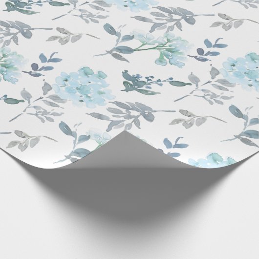 Dusty Blue & Silver Florals | Wasserfarbe Geschenkpapier (Ecke)