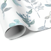 Dusty Blue & Silver Florals | Wasserfarbe Geschenkpapier (Rolleneckpunkt)