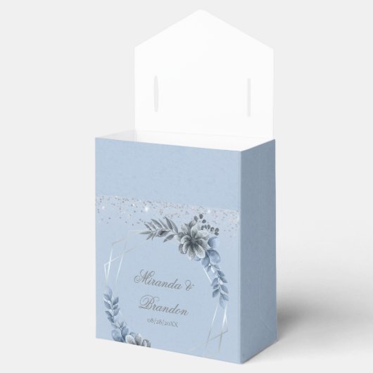 Dusty Blue Silver Geometric Floral Wedding Geschenkschachtel (Geöffnet)