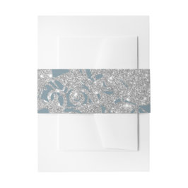 Dusty Blue Silver GlitterFloral Einladungsbanderole