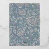 Dusty Blue Silver Glitzer Aquarell Blumenstrauch Folieneinladung (Rückseite)