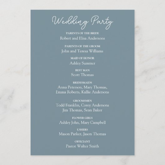 Dusty Blue Silver Glitzer Aquarell Blumenstrauch Programm (Rückseite)