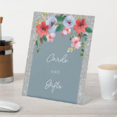 Dusty Blue Silver Glitzer Aquarell Blumenstrauch Sockelschild (In SItu)