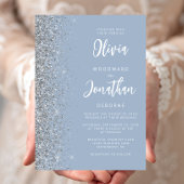 Dusty Blue Silver Glitzer Calligraphy Wedding Einladung