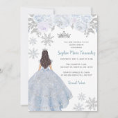 Dusty Blue Silver Glitzer Dress Winter Quinceañera Einladung (Vorderseite)