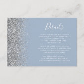 Dusty Blue Silver Glitzer Edge Wedding Details Begleitkarte (Vorderseite)