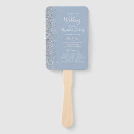 Dusty Blue Silver Glitzer Edge Wedding Program Fächer