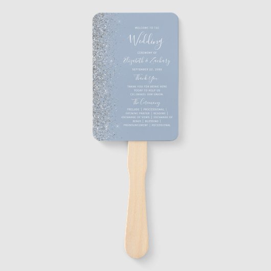 Dusty Blue Silver Glitzer Edge Wedding Program Fächer (Vorderseite)