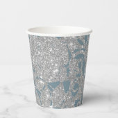 Dusty Blue Silver Glitzer Floral Pappbecher (Rückseite)