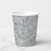 Dusty Blue Silver Glitzer Floral Pappbecher (Links)