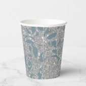 Dusty Blue Silver Glitzer Floral Pappbecher (Rechts)