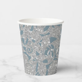 Dusty Blue Silver Glitzer Floral Pappbecher
