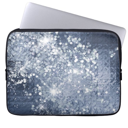 Dusty Blue Silver Glitzer Funkelnd Laptopschutzhülle (Vorderseite)
