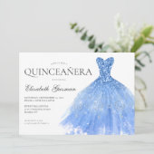 Dusty Blue Silver Glitzer Gown Twin Quinceanera Einladung (Stehend Vorderseite)
