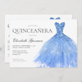Dusty Blue Silver Glitzer Gown Twin Quinceanera Einladung (Vorne/Hinten)