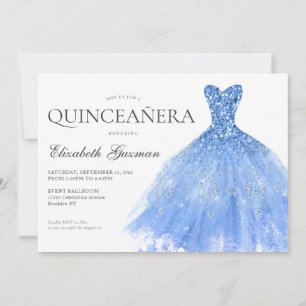 Dusty Blue Silver Glitzer Gown Twin Quinceanera Einladung