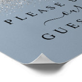 Dusty Blue & Silver Glitzer Guest Book Sign Poster (Ecke)