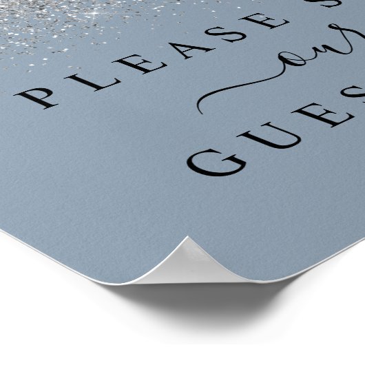 Dusty Blue & Silver Glitzer Guest Book Sign Poster (Ecke)