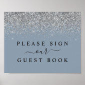 Dusty Blue & Silver Glitzer Guest Book Sign Poster (Vorne)