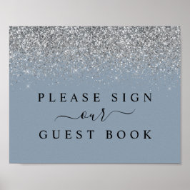 Dusty Blue & Silver Glitzer Guest Book Sign Poster