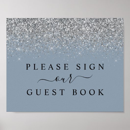 Dusty Blue & Silver Glitzer Guest Book Sign Poster (Vorne)
