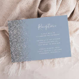 Dusty Blue Silver Glitzer Hochzeitsempfang Begleitkarte